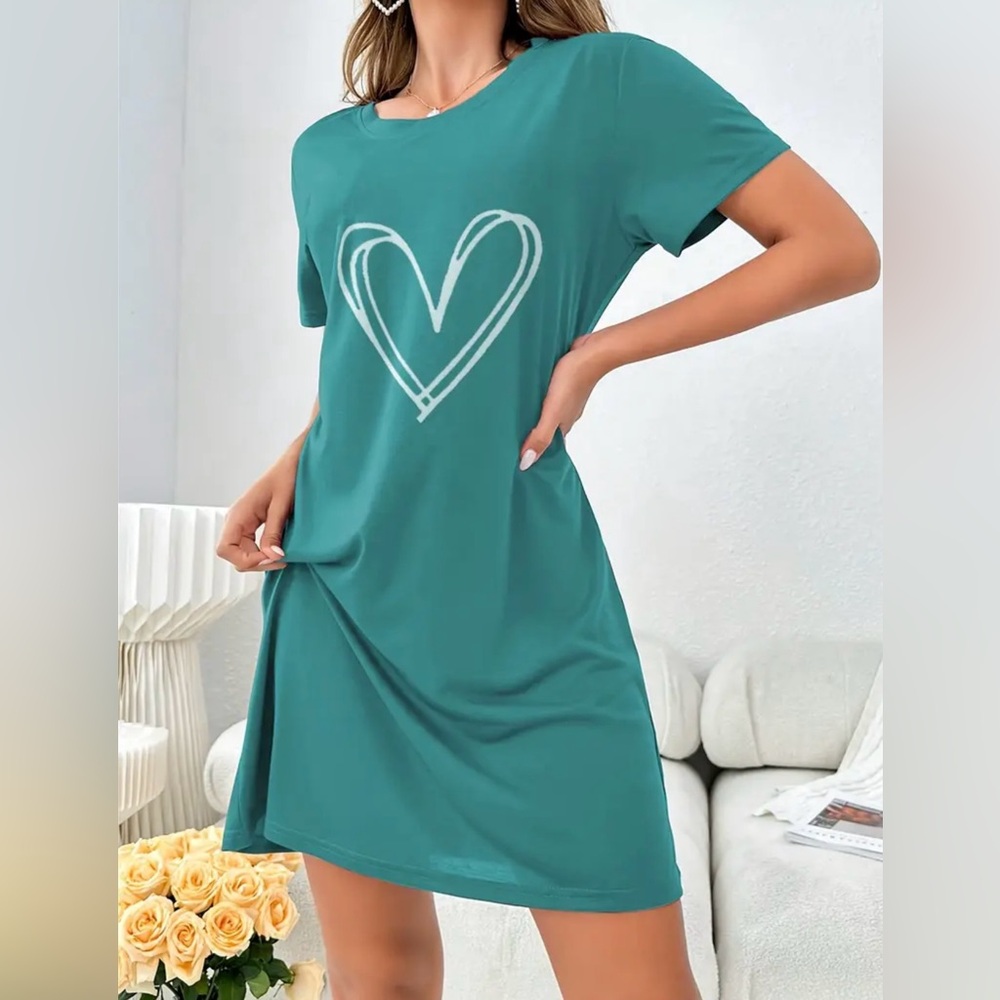 Teal Nightgown with Hearts